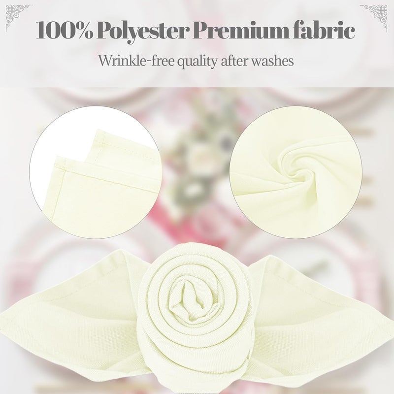 PLOYMONO Ivory Heavy Duty Cloth Napkins - 17 x 17 Inch Solid Washable Polyester Dinner Napkins - Set of 8 Napkins with Hemmed Edges - Great for Weddings, Parties, Banquets Dinner & More - Image 3