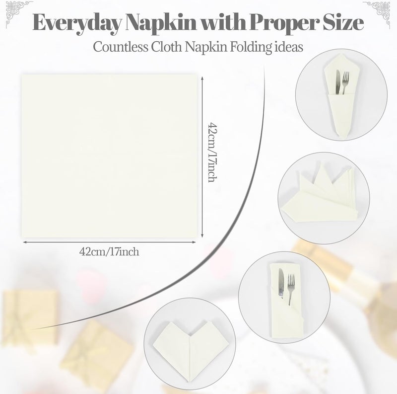 PLOYMONO Ivory Heavy Duty Cloth Napkins - 17 x 17 Inch Solid Washable Polyester Dinner Napkins - Set of 8 Napkins with Hemmed Edges - Great for Weddings, Parties, Banquets Dinner & More - Image 5