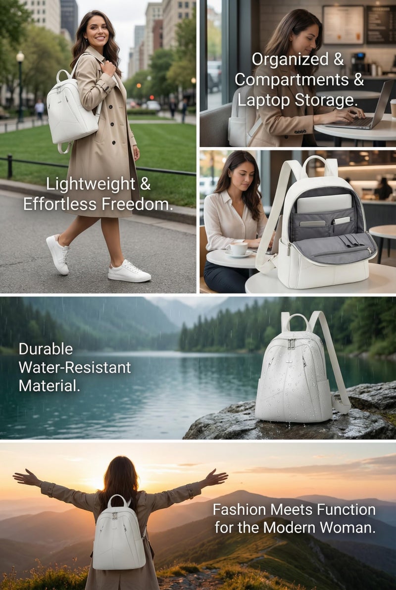 MUCHOVA Women Casual Travel Bags Stylish Medium Lightweight Backpack for Girls Fashion Multipurpose Shoulder Backpack (White) - Image 3