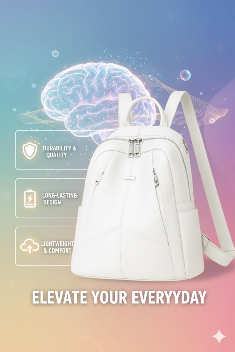 MUCHOVA Women Casual Travel Bags Stylish Medium Lightweight Backpack for Girls Fashion Multipurpose Shoulder Backpack (White) - Image 2