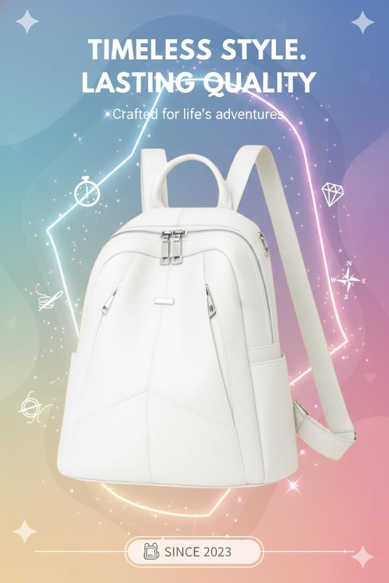 MUCHOVA Women Casual Travel Bags Stylish Medium Lightweight Backpack for Girls Fashion Multipurpose Shoulder Backpack (White) - Image 4