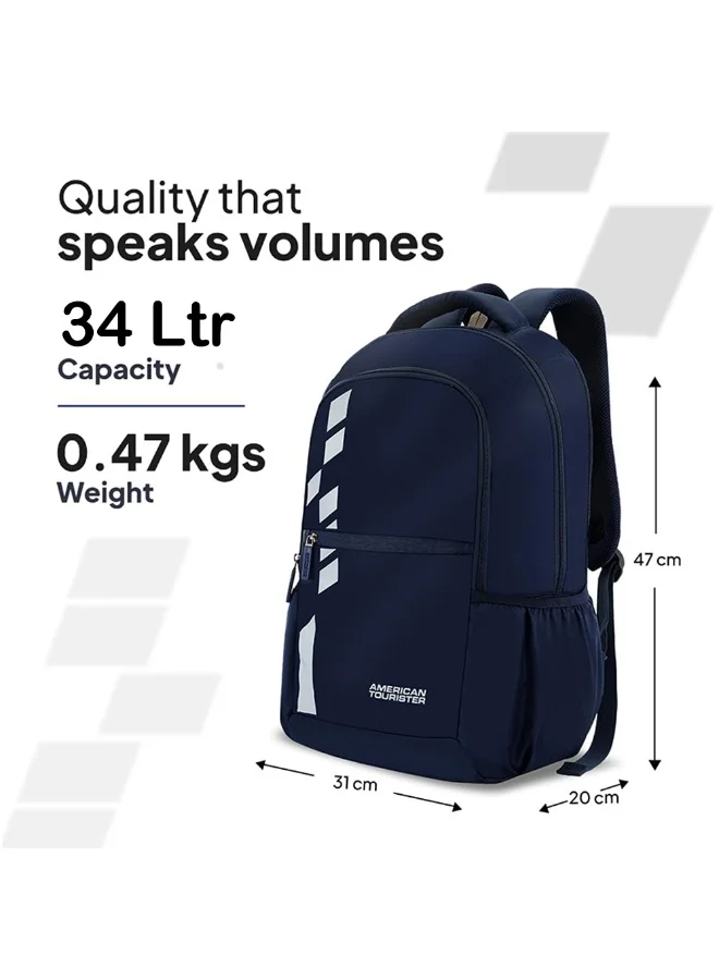 American Tourister Slate 2.0 Backpack 02, 34L Capacity, Polyester, Navy Blue|Fits 15.6" Laptop|Designed For Comfort|Voluminous Front Pocket|Lightweight|Bottle Holder - 1 Year International Warranty