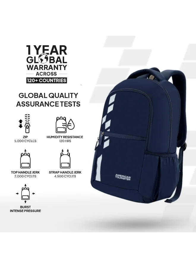 American Tourister Navy Blue Slate 2.0 Backpack 02, 34L Capacity, Polyester, Navy Blue|Fits 15.6" Laptop|Designed For Comfort|Voluminous Front Pocket|Lightweight|Bottle Holder - 1 Year International Warranty  | Best Price UAE