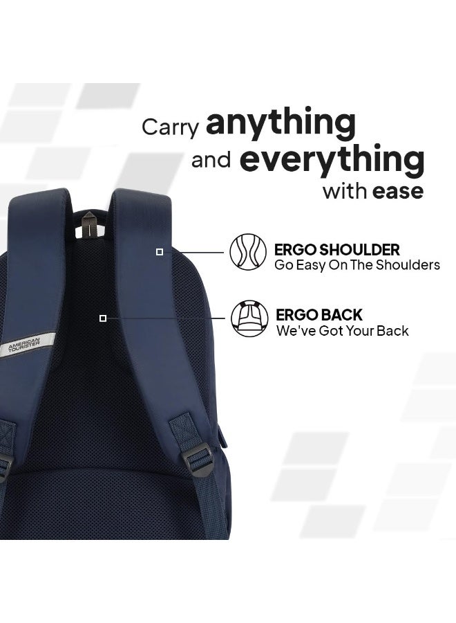 AMERICAN TOURISTER Slate 2.0 Backpack 02, 34L Capacity, Polyester, Navy Blue|Fits 15.6" Laptop|Designed For Comfort|Voluminous Front Pocket|Lightweight|Bottle Holder - 1 Year International Warranty - Image 4