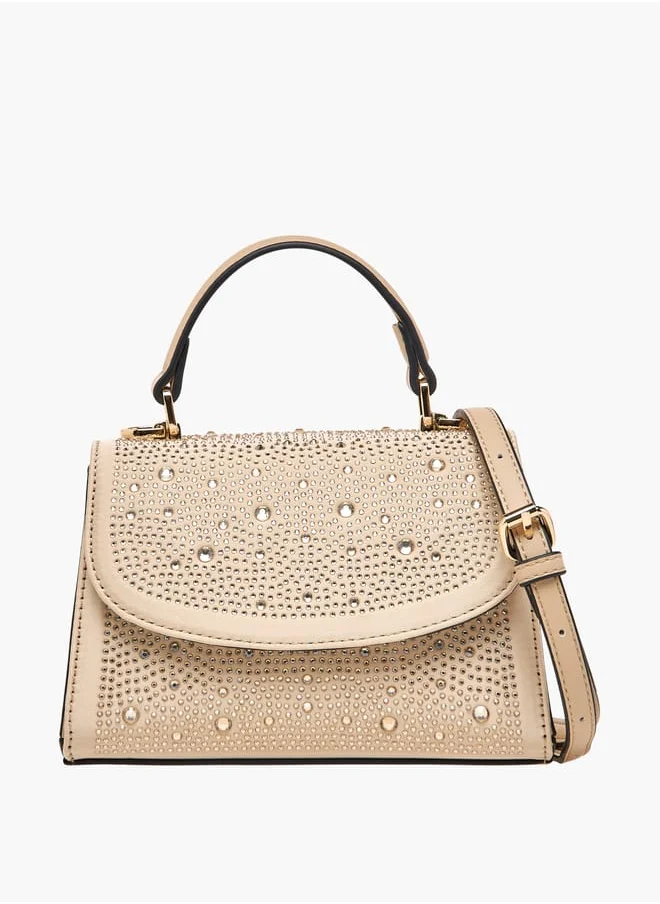 Celeste Women Embellished Satchel Bag with Top Handle and Detachable Strap