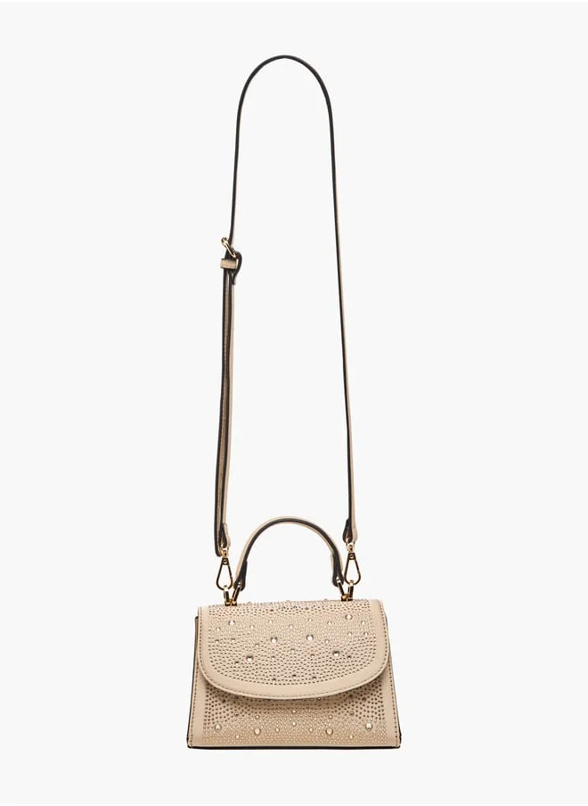 Celeste Women Embellished Satchel Bag with Top Handle and Detachable Strap