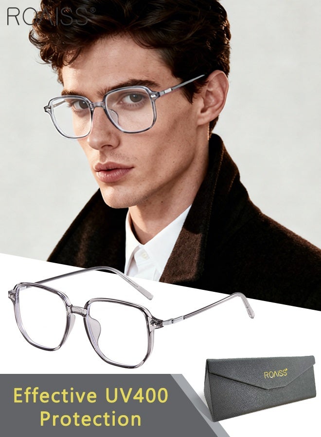 رويس نظارات حجب الضوء الأزرق، فلتر الضوء الأزرق، نظارات قراءة الكمبيوتر، الألعاب، الهواتف التلفزيونية، نظارات مربعة أنيقة مضادة لإجهاد العين والصداع للرجال والنساء، رمادي شفاف 52 مم - Image 1