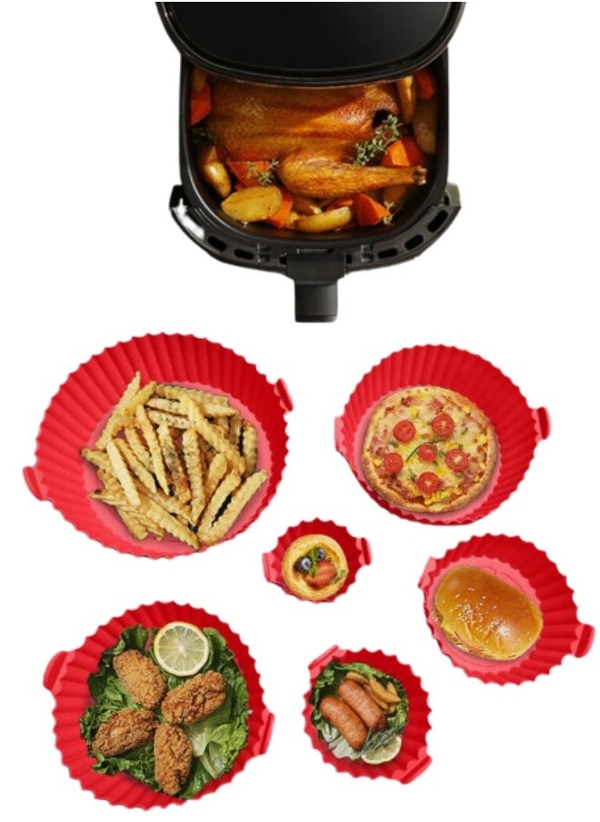 Happy Home - Silicone Air Fryer Pot Oven Basket Food Safe Reusable Air Fryer Oven Accessories Pot, Replacement Parchment Paper Liners, Home Kitchen Supplies (Red- 6 Pack) - Image 1