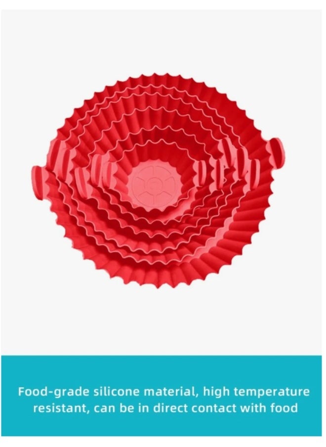 Happy Home - Silicone Air Fryer Pot Oven Basket Food Safe Reusable Air Fryer Oven Accessories Pot, Replacement Parchment Paper Liners, Home Kitchen Supplies (Red- 6 Pack) - Image 1