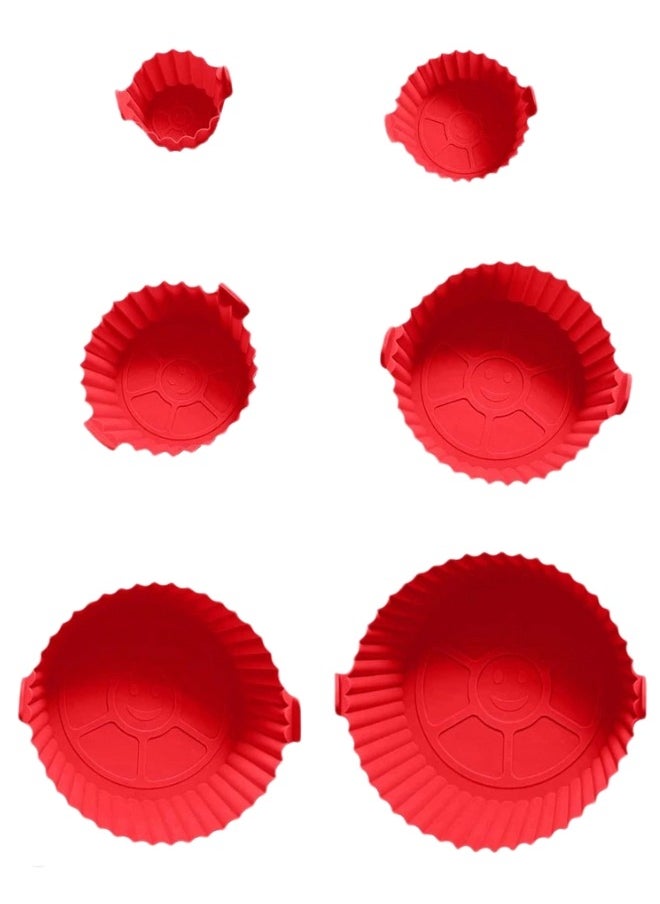 Happy Home - Silicone Air Fryer Pot Oven Basket Food Safe Reusable Air Fryer Oven Accessories Pot, Replacement Parchment Paper Liners, Home Kitchen Supplies (Red- 6 Pack) - Image 1