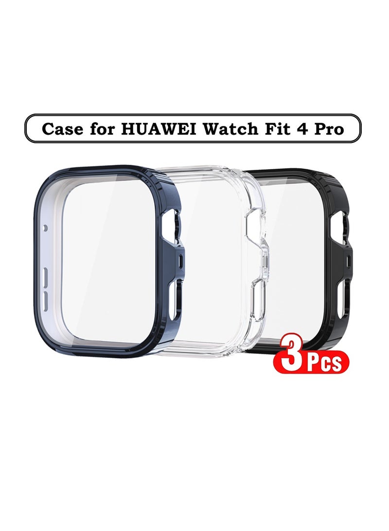 BOSART 3 PCS Soft TPU Screen Protector Cover Case for HUAWEI Watch Fit 4 Pro Black,Clear and Blue - Image 1