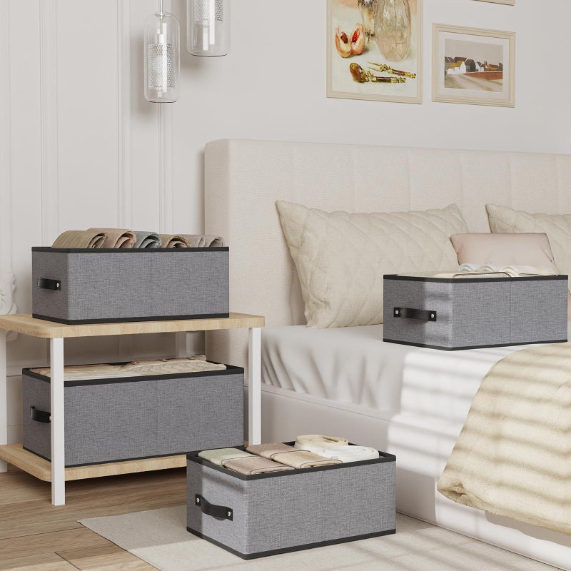 YheenLf Foldable Storage Boxes, Storage Baskets with Handles, Fabric Cube Organizer Bins for Shelves Bedroom Laundry, 13 Ã— 9.1 Ã— 5.5 Inch, Gray, 4-Pack - Image 3