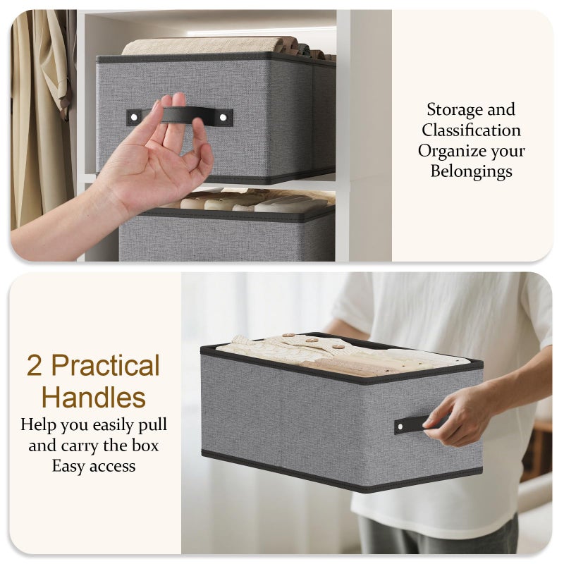 YheenLf Foldable Storage Boxes, Storage Baskets with Handles, Fabric Cube Organizer Bins for Shelves Bedroom Laundry, 13 Ã— 9.1 Ã— 5.5 Inch, Gray, 4-Pack - Image 5