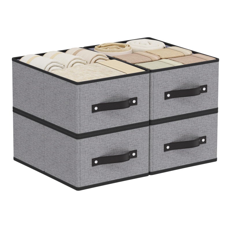 YheenLf Foldable Storage Boxes, Storage Baskets with Handles, Fabric Cube Organizer Bins for Shelves Bedroom Laundry, 13 Ã— 9.1 Ã— 5.5 Inch, Gray, 4-Pack - Image 1