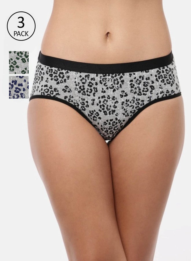 Red Rose RedRose Women Pack Of 3 Printed Hipster Briefs in Blue and Grey - Image 1