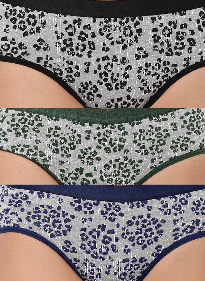 Red Rose RedRose Women Pack Of 3 Printed Hipster Briefs in Blue and Grey - Image 5