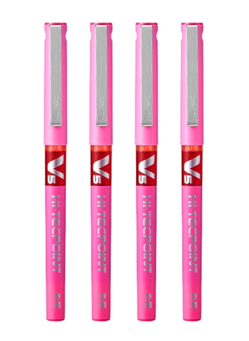 PILOT 4-Piece Hi-tecpoint V5 Fine Rollerball Pen Pink Ink  - Image 1