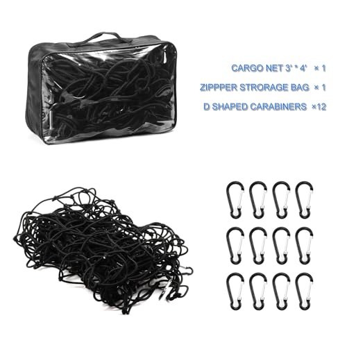amiss شبكة شحن شاحنة أميس 4' x 6' تمتد إلى 8' x 12'، شبكة شحن للسقف لشاحنات البيك أب وSUV، شبكة بونجي ثقيلة للشاحنة مع 12 مشبك أسود وحقيبة تخزين، ملحقات خارجية للسيارة - Image 5