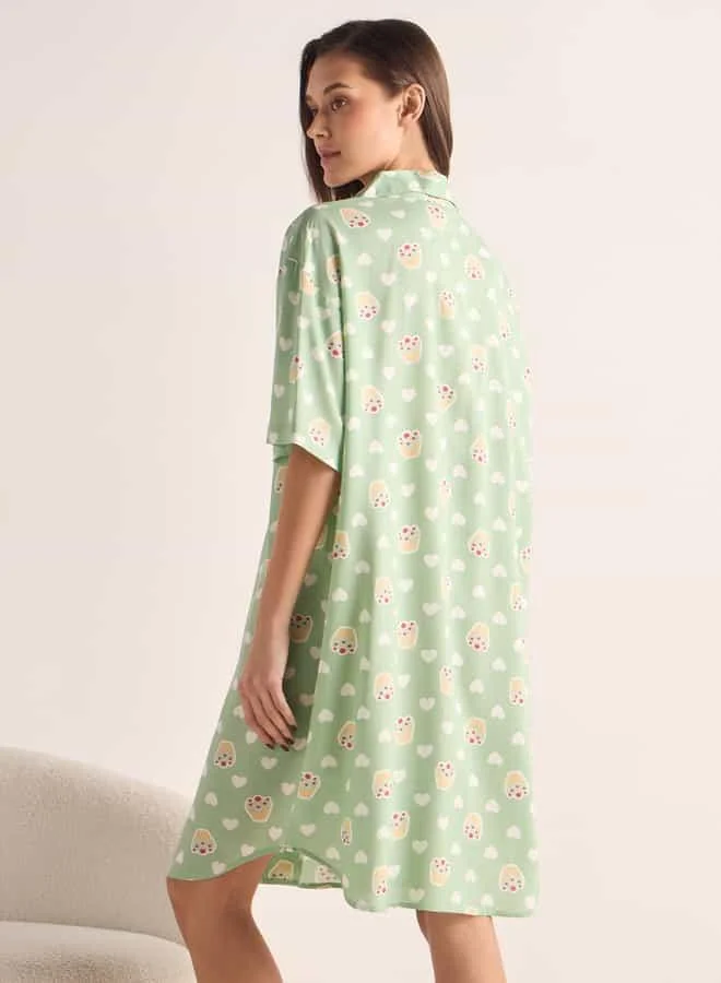 Splash FAV Printed Sleepshirt with Collar and Short Sleeves