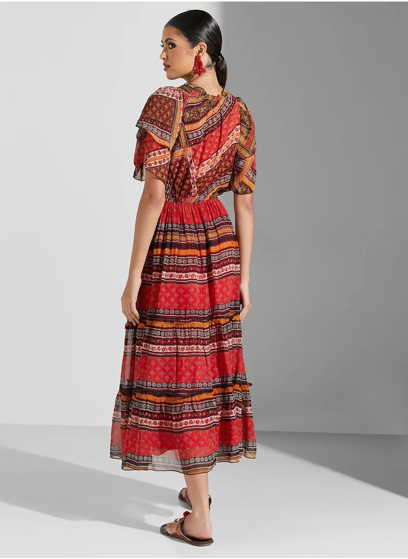 Label RITU KUMAR Ruffle Sleeve Printed Dress