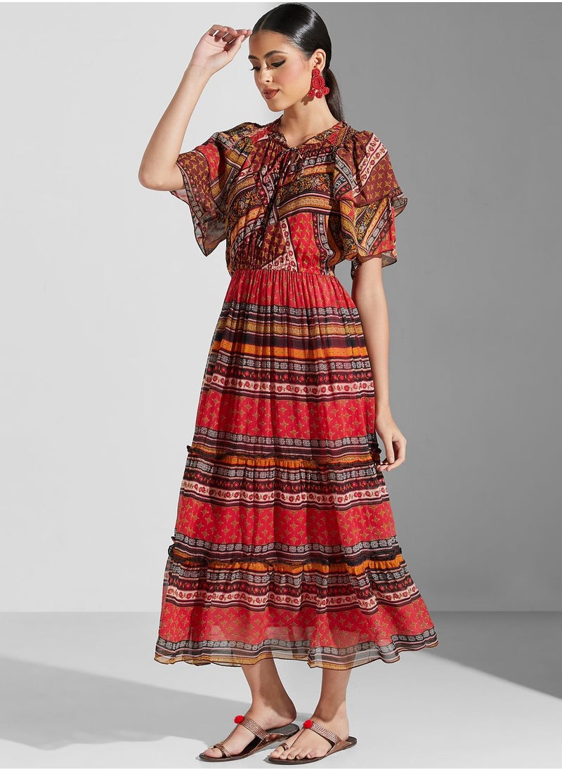 Label RITU KUMAR Ruffle Sleeve Printed Dress  - Image 4