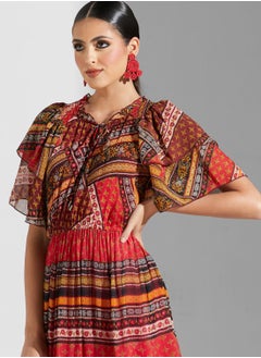 Label RITU KUMAR Ruffle Sleeve Printed Dress  - Image 3