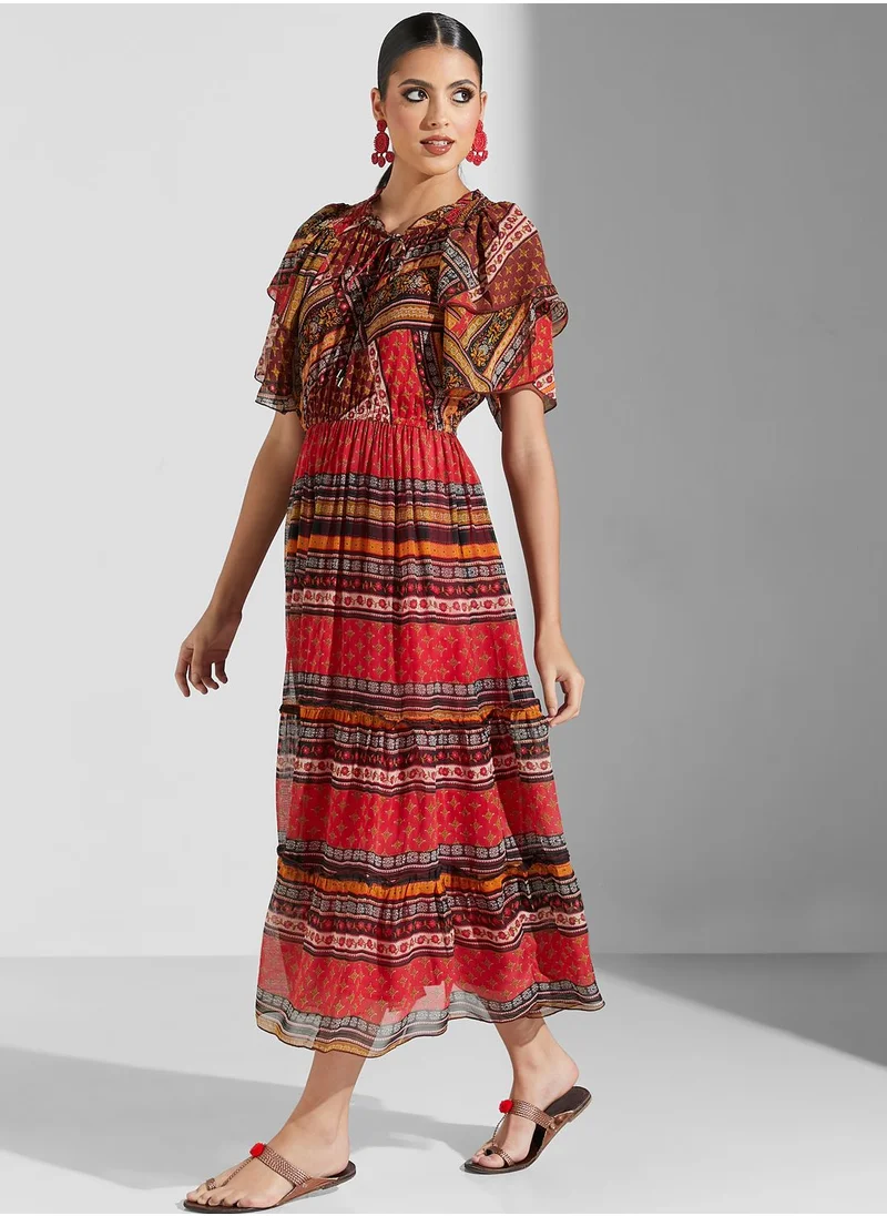 Label RITU KUMAR Ruffle Sleeve Printed Dress