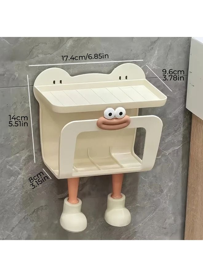 Beige Wall Mounted Storage Organizer No Drill Adhesive Tissue Holder With Shelf - Image 4