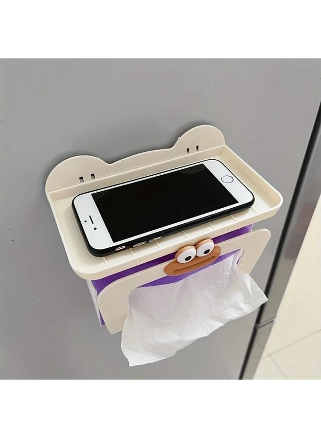 Beige Wall Mounted Storage Organizer No Drill Adhesive Tissue Holder With Shelf - Image 5