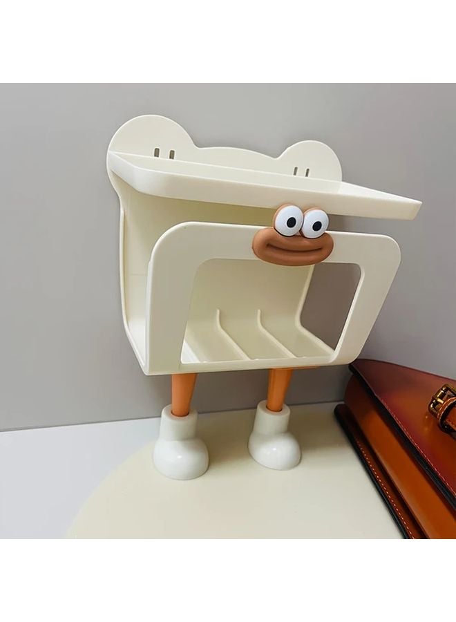 Beige Wall Mounted Storage Organizer No Drill Adhesive Tissue Holder With Shelf - Image 1