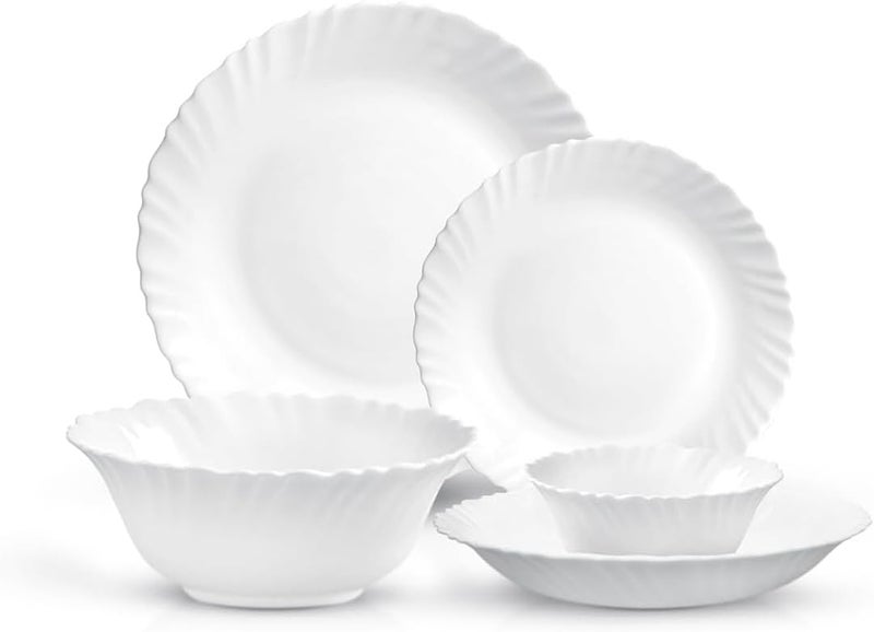 Cuisine Art ORA MIA 18-Piece Opalware Dinner Set, White - Durable Lightweight Opal Glass Crockery|4 Full Plates,4 Quarter Plates,4 Soup Plates,4 Soup Bowls,2 Serving Bowls - Dinnerware - Image 1