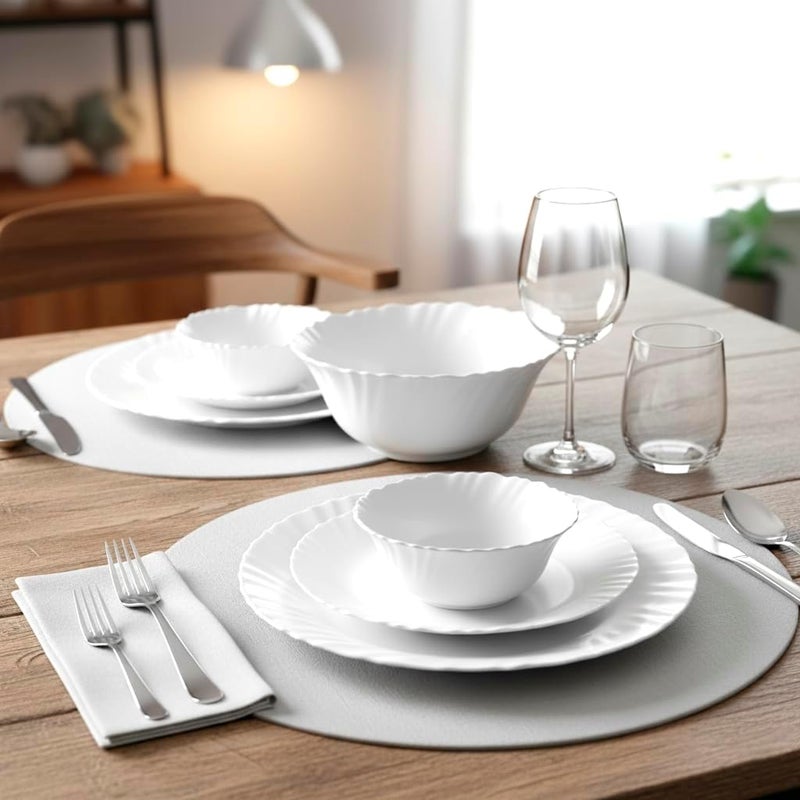 Cuisine Art ORA MIA 18-Piece Opalware Dinner Set, White - Durable Lightweight Opal Glass Crockery|4 Full Plates,4 Quarter Plates,4 Soup Plates,4 Soup Bowls,2 Serving Bowls - Dinnerware - Image 3