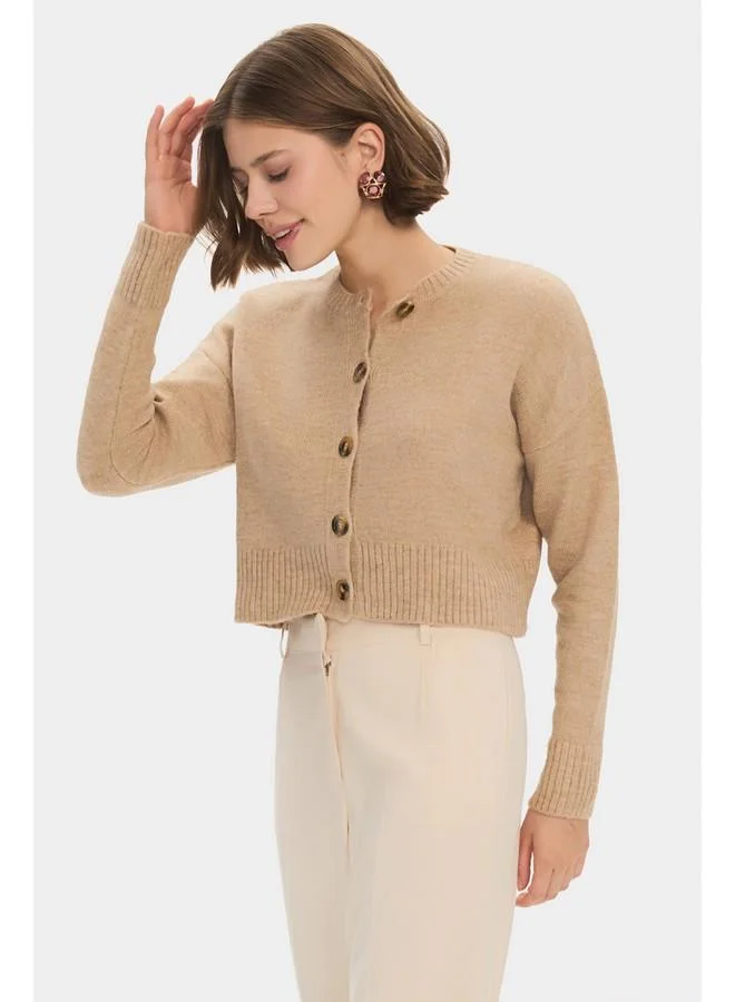 جون June Women Soft Textured Knitwear Cardigan Beige