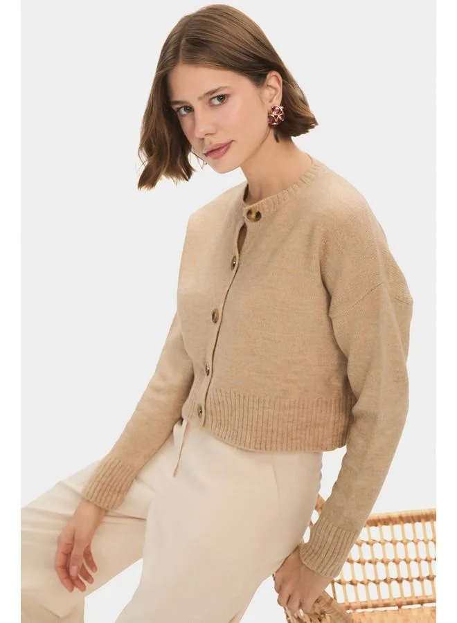 جون June Women Soft Textured Knitwear Cardigan Beige