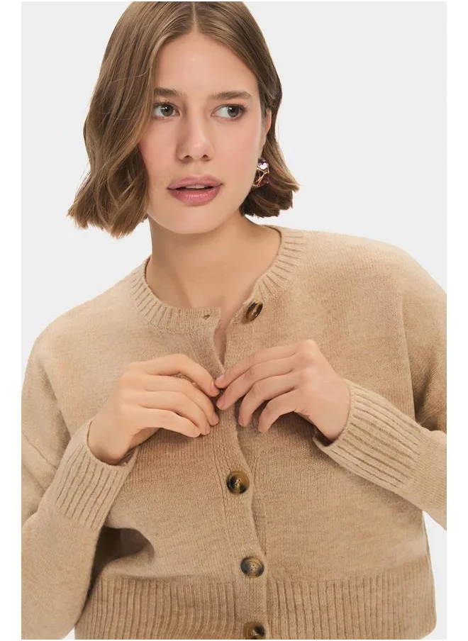 جون June Women Soft Textured Knitwear Cardigan Beige