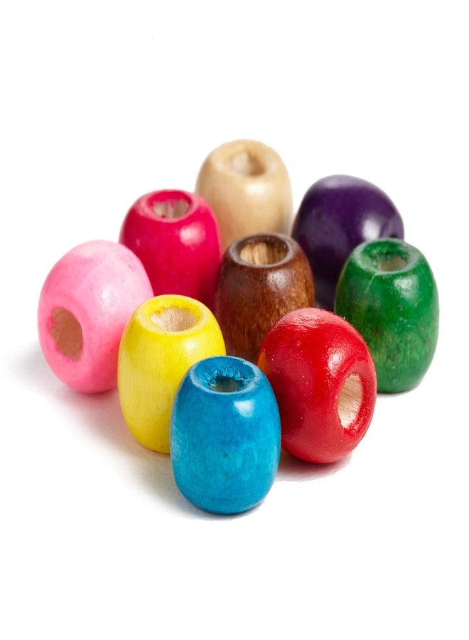 Craft Making Shop 150 Large Hole Wood Beads for Crafts and Macrame 12mm x 11mm Barrel Hair Beads with 4mm Large Hole Multicolor Assortment, 150 - Image 1