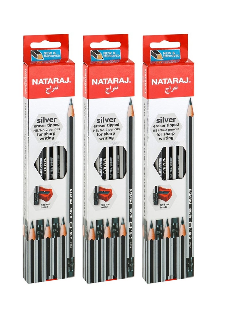 3-Pack Silver HB Graphite Pencils With Rubber Tips - pzsku/Z1EF37B2D8BC9AC7779E1Z/45/_/1718954054/4aa478f7-48a5-4d4b-83e0-f5bee9e0e49b