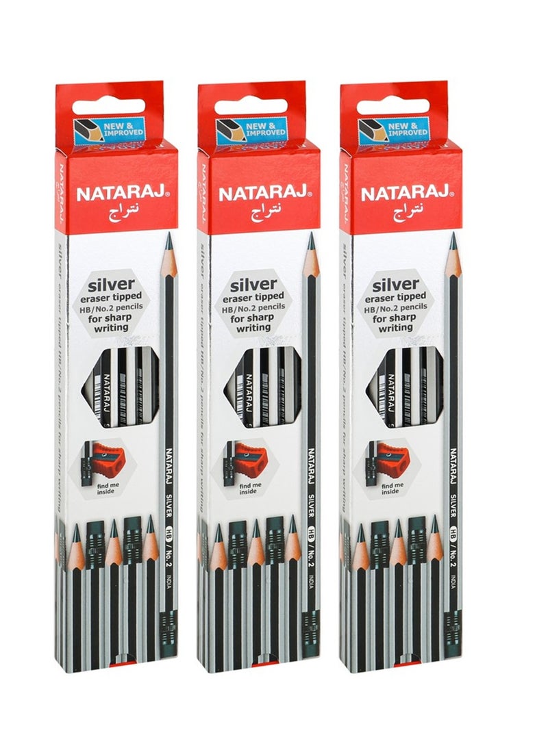 NATARAJ مجموعة من 3 أقلام رصاص جرافيت فضية اللون HB برؤوس مطاطية  - Image 3