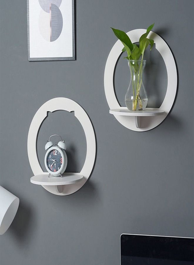 fashionhome رف حائط مكون من قطعتين حامل عرض بجانب السرير خالٍ من الثقب وحامل وعاء الزهور  - Image 1