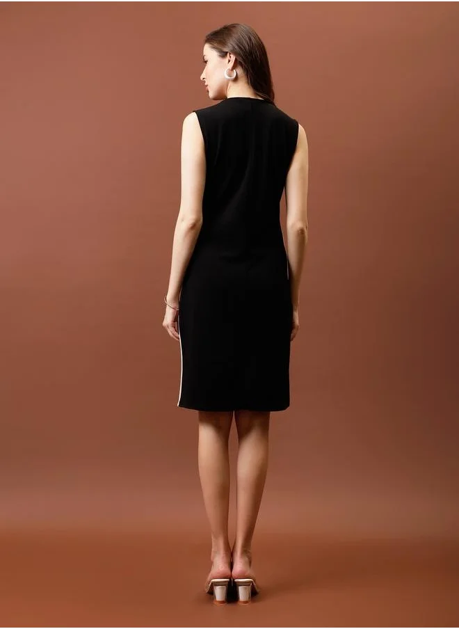 أثينا Contrast Side Panel Sheath Knee Length Dress