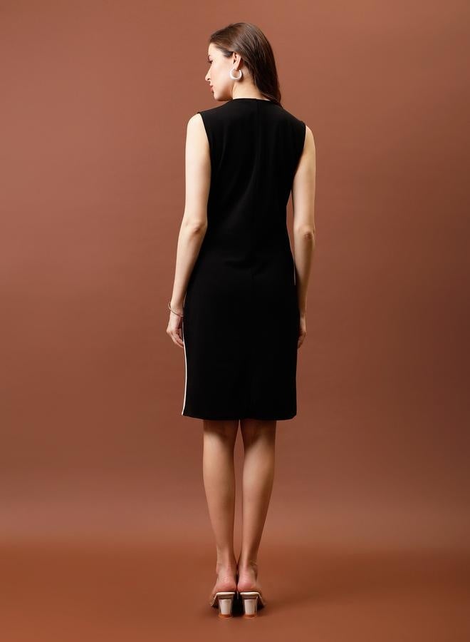Athena Contrast Side Panel Sheath Knee Length Dress - Image 1