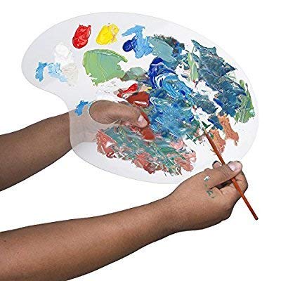 SCHUBERT Clear Acrylic Paint Palette Oval Shaped Artist Painting Palette Non-Stick Oil Paint Palette with Thumb Hole and Protective Brown Paper for DIY Art Craft Painting(30cmx20cm) - Image 4