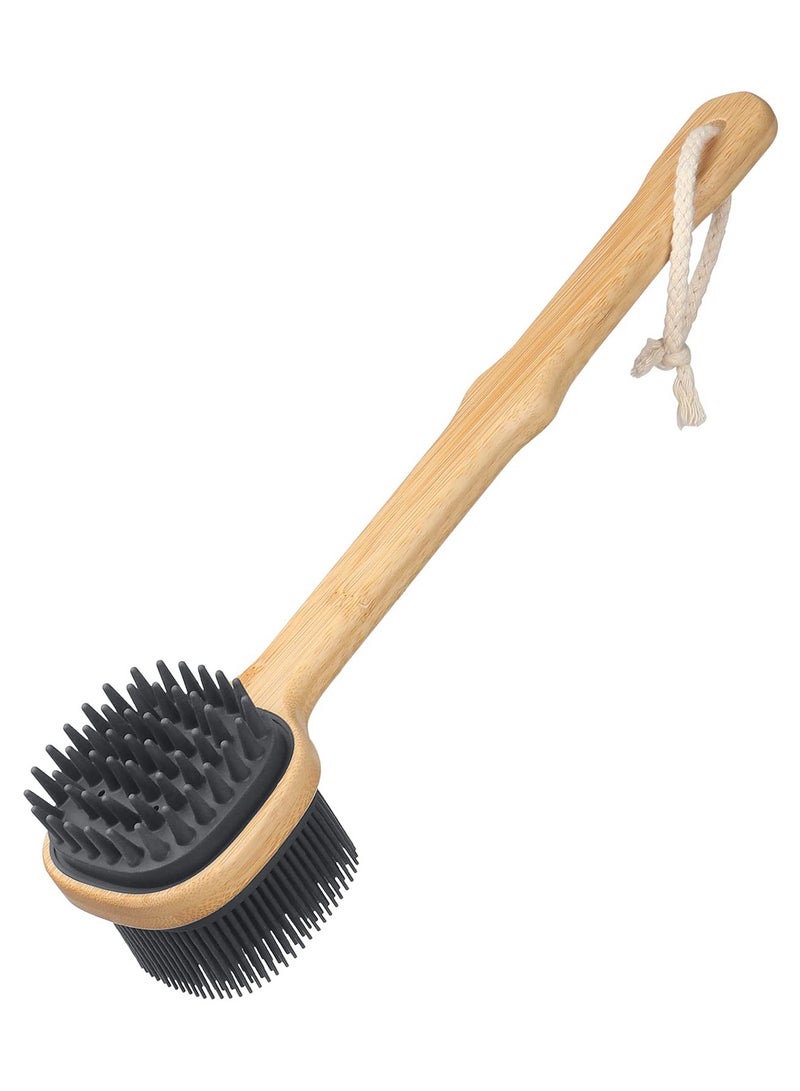 SYOSI Shower Soft Silicone Long Handle Back Brush, 2 in 1 Bath and Shampoo Brush, Back Scrubber Body Exfoliator for Wet or Dry Brushing, for Body Men and Women, BPA Free, Non-Slip - Image 1