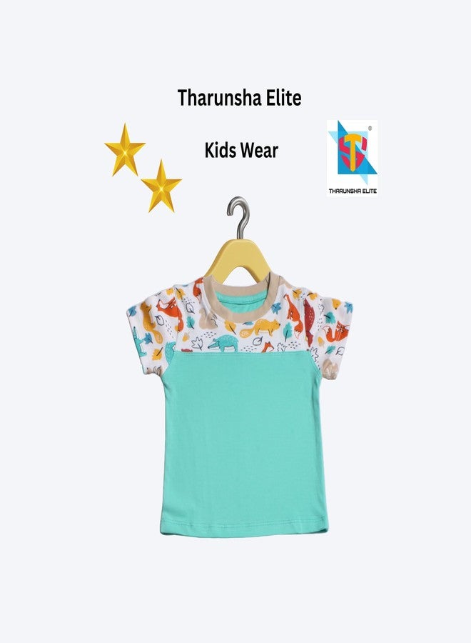 THARUNSHA ELITE مجموعة ملابس الأطفال THARUNSHA ELITE، طقم تيشيرتات وسراويل قصيرة من القطن للأولاد والبنات، طقم رقم 1 (1، أخضر، 9-12 شهرًا) - Image 4
