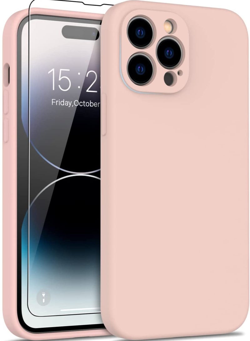 iPhone 14 Pro Max Case with Screen Protector,Enhance Camera Protection,Soft Flexible Silicone Gel Rubber Cover,Slim Fit Shockproof Protective Phone Case for iPhone 14 Pro Max 6.7" Baby Pink - Image 1
