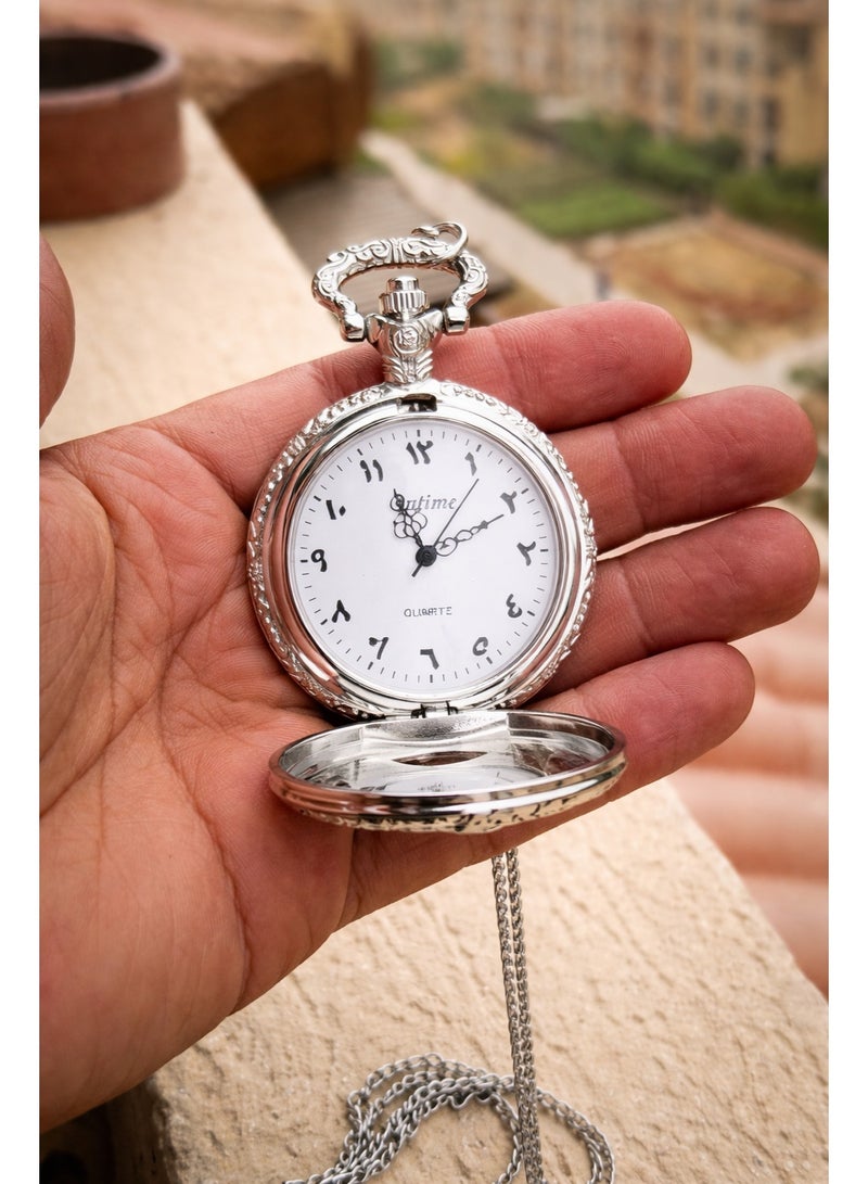 Vintage Pocket Watch Necklace for Men & Women – Paris Eiffel Tower Design – Quartz Pendant Watch with Chain – Antique Bronze & Silver Classic Retro Gift (Silver) - Image 5