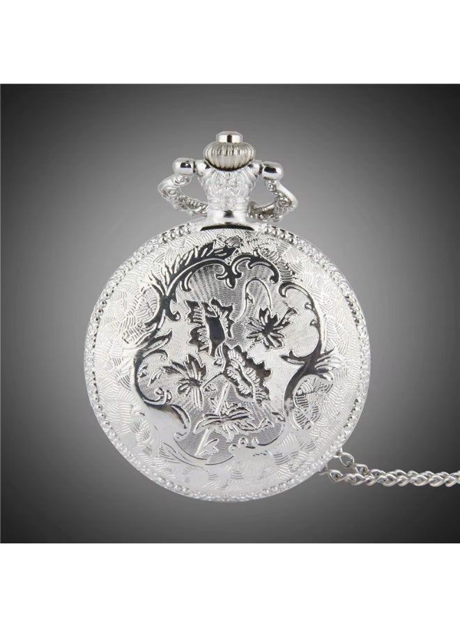 Vintage Pocket Watch Necklace for Men & Women – Paris Eiffel Tower Design – Quartz Pendant Watch with Chain – Antique Bronze & Silver Classic Retro Gift (Silver) - Image 2