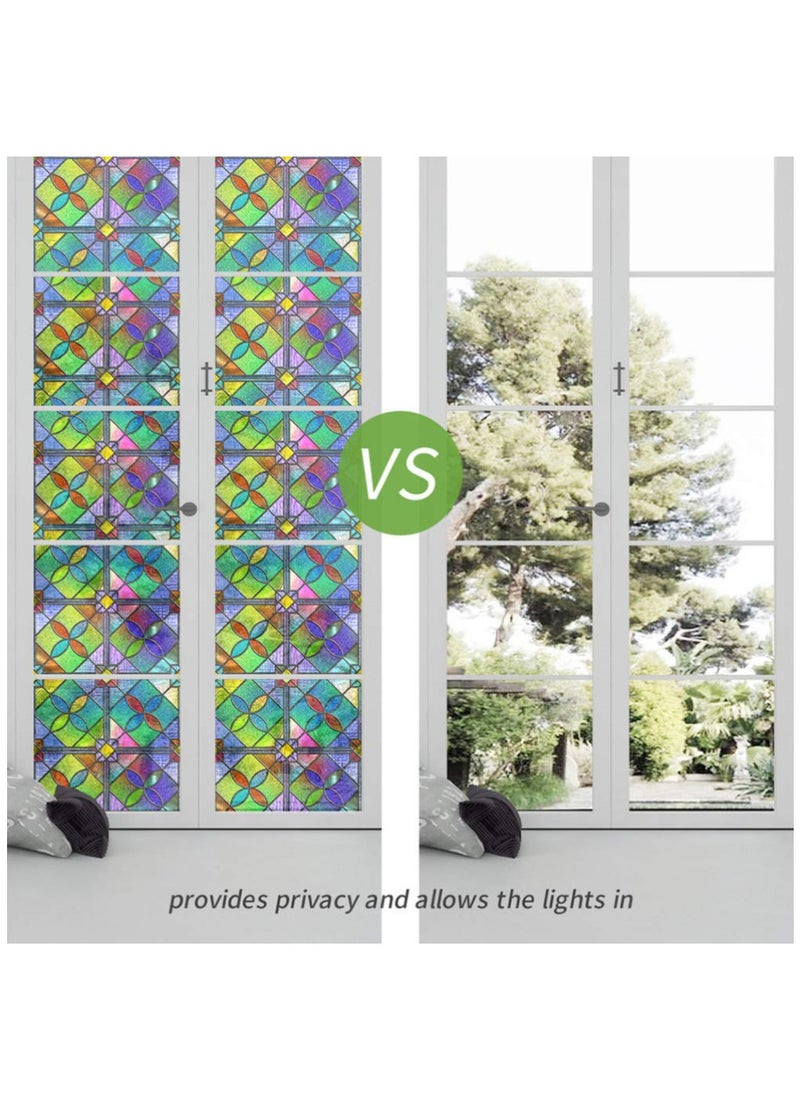 Glass Film for Windows Privacy 3D Colourful Window Privacy Film Stained Glass Diamonds for Home Kitchen Office Bedroom Living Room Bathroom(45*100cm)