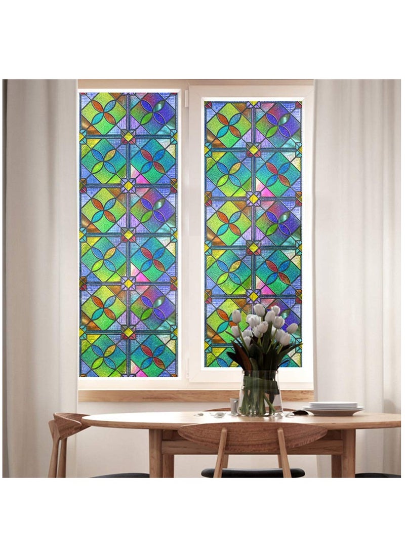 Glass Film for Windows Privacy 3D Colourful Window Privacy Film Stained Glass Diamonds for Home Kitchen Office Bedroom Living Room Bathroom(45*100cm)