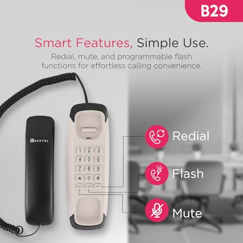 Beetel B29 Designer Slim and Stylish Corded Landline Phone,Ringer Volume Control,Wall/Desk Mountable,Clear Call Quality,Compact Design,Tone Pulse/Flash/Redial Function (Made in India) (Black/WG)(B29) - Image 2